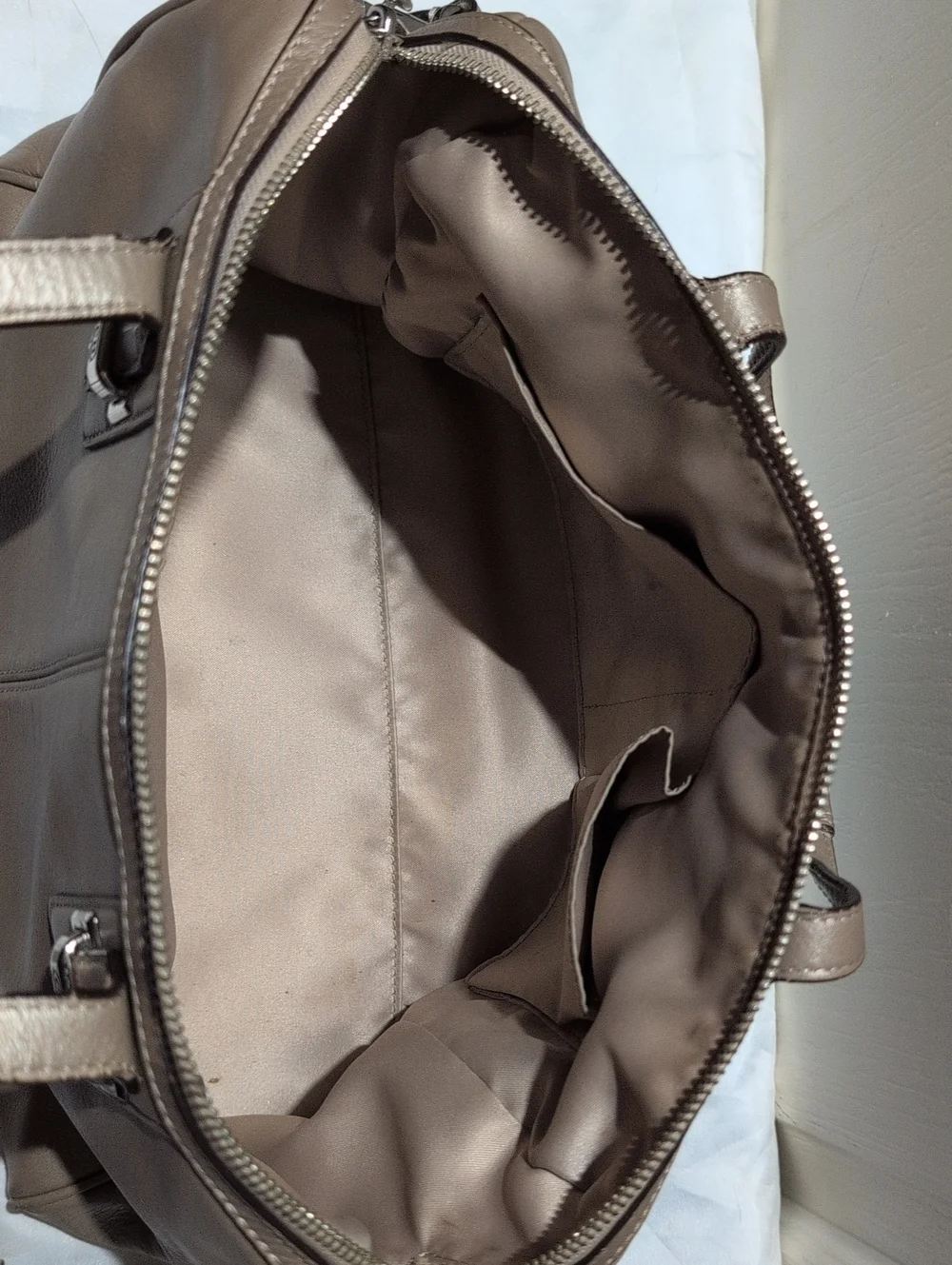 Coach Metallic Taupe Leather Handbag with Crossbody Shoulder  Strap